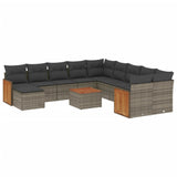 12 Piece Garden Sofa Set with Cushions Grey Poly Rattan - Front View