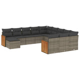12 Piece Garden Sofa Set with Cushions Grey Poly Rattan - Front View