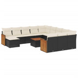 13 Piece Garden Sofa Set with Cushions Black Poly Rattan - Front View