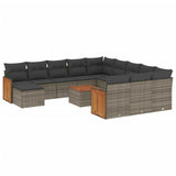 13 Piece Garden Sofa Set with Cushions Grey Poly Rattan - Front View