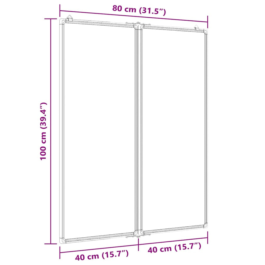 Magnetic Whiteboard Foldable 80x100x1.7 cm Aluminium