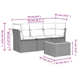 4 Piece Garden Sofa Set with Cushions Grey Poly Rattan - Side View