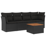 5 Piece Garden Sofa Set with Cushions Black Poly Rattan - Front View