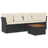 5 Piece Garden Sofa Set with Cushions Black Poly Rattan - Front View