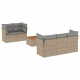 6 Piece Garden Sofa Set with Cushions Beige Poly Rattan - Front View