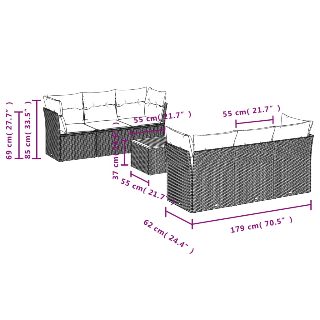 7 Piece Garden Sofa Set with Cushions Beige Poly Rattan