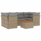 7 Piece Garden Sofa Set with Cushions Beige Poly Rattan - Front View