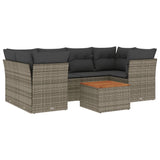 7 Piece Garden Sofa Set with Cushions Grey Poly Rattan - Front View