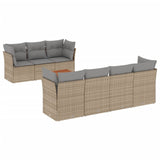 8 Piece Garden Sofa Set with Cushions Beige Poly Rattan - Front View