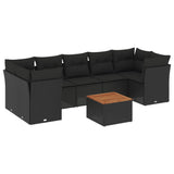 8 Piece Garden Sofa Set with Cushions Black Poly Rattan - Front View