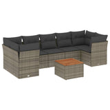 8 Piece Garden Sofa Set with Cushions Grey Poly Rattan - Front View