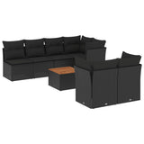 8 Piece Garden Sofa Set with Cushions Black Poly Rattan - Front View