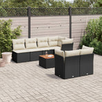 8 Piece Garden Sofa Set with Cushions Black Poly Rattan
