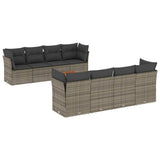 9 Piece Garden Sofa Set with Cushions Grey Poly Rattan - Front View