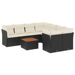 9 Piece Garden Sofa Set with Cushions Black Poly Rattan