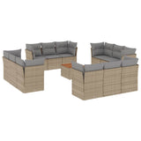 13 Piece Garden Sofa Set with Cushions Beige Poly Rattan - Front View