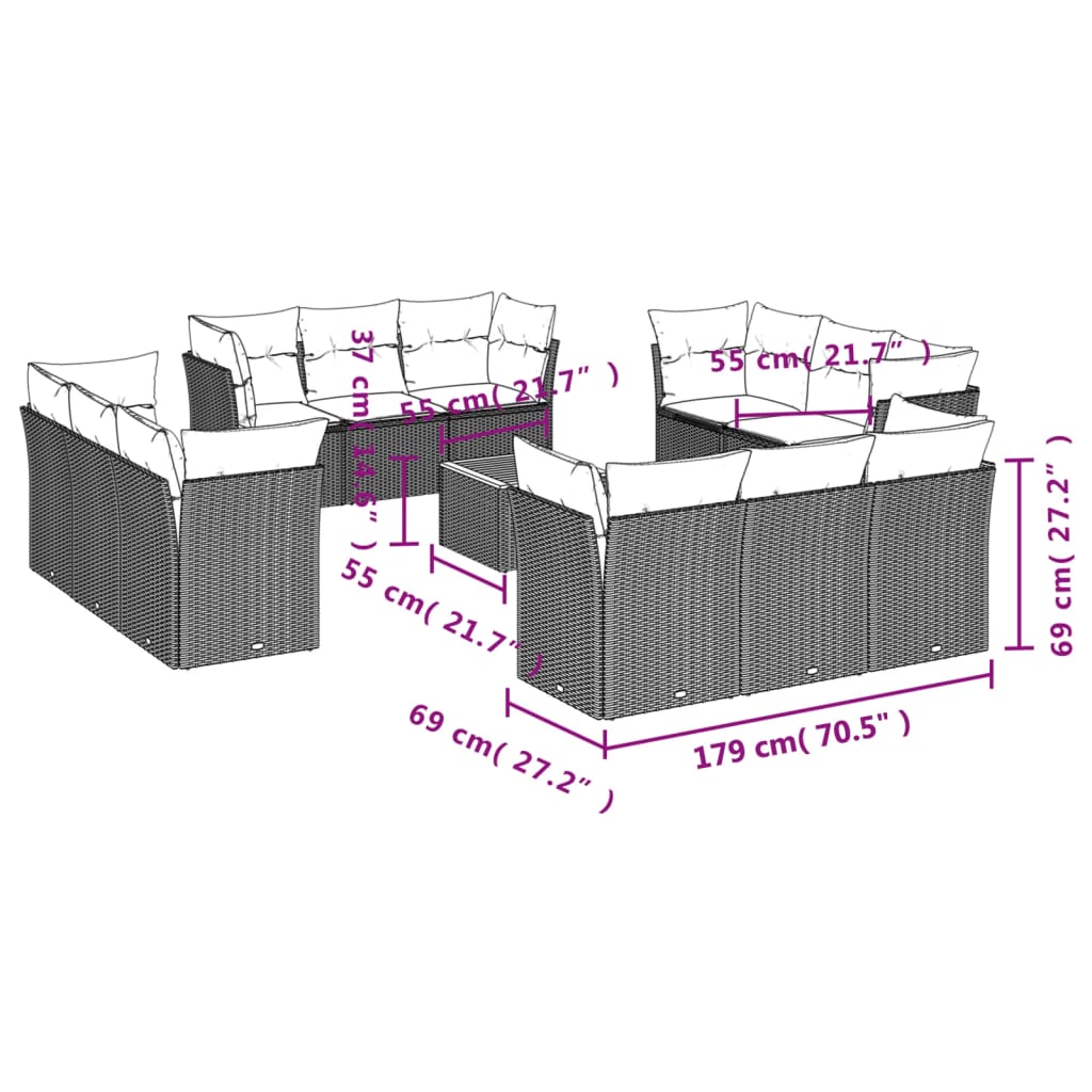 13 Piece Garden Sofa Set with Cushions Grey Poly Rattan