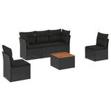 6 Piece Garden Sofa Set with Cushions Black Poly Rattan - Front View