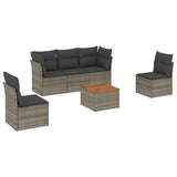6 Piece Garden Sofa Set with Cushions Grey Poly Rattan - Front View
