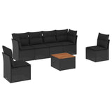 7 Piece Garden Sofa Set with Cushions Black Poly Rattan - Front View