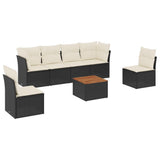 7 Piece Garden Sofa Set with Cushions Black Poly Rattan - Front View