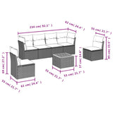 7 Piece Garden Sofa Set with Cushions Black Poly Rattan - Side View