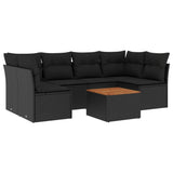 7 Piece Garden Sofa Set with Cushions Black Poly Rattan - Front View
