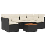 7 Piece Garden Sofa Set with Cushions Black Poly Rattan - Front View