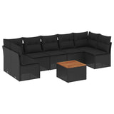8 Piece Garden Sofa Set with Cushions Black Poly Rattan - Front View