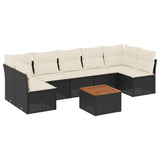 8 Piece Garden Sofa Set with Cushions Black Poly Rattan - Front View