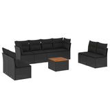 9 Piece Garden Sofa Set with Cushions Black Poly Rattan - Front View