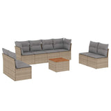 9 Piece Garden Sofa Set with Cushions Beige Poly Rattan - Front View