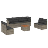 9 Piece Garden Sofa Set with Cushions Grey Poly Rattan - Front View