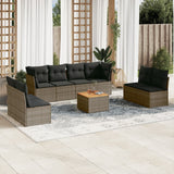 9 Piece Garden Sofa Set with Cushions Grey Poly Rattan