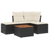 5 Piece Garden Sofa Set with Cushions Black Poly Rattan - Front View