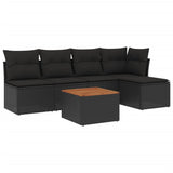 6 Piece Garden Sofa Set with Cushions Black Poly Rattan - Front View