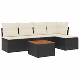 6 Piece Garden Sofa Set with Cushions Black Poly Rattan - Front View