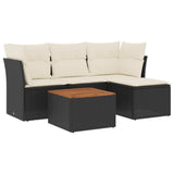 5 Piece Garden Sofa Set with Cushions Black Poly Rattan - Front View