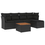 6 Piece Garden Sofa Set with Cushions Black Poly Rattan - Front View