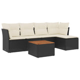 6 Piece Garden Sofa Set with Cushions Black Poly Rattan - Front View