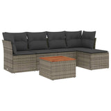 6 Piece Garden Sofa Set with Cushions Grey Poly Rattan - Front View