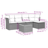 6 Piece Garden Sofa Set with Cushions Grey Poly Rattan - Side View