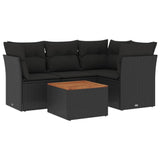 5 Piece Garden Sofa Set with Cushions Black Poly Rattan - Front View