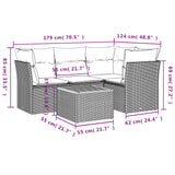 5 Piece Garden Sofa Set with Cushions Black Poly Rattan