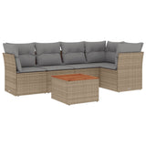 6 Piece Garden Sofa Set with Cushions Beige Poly Rattan - Front View