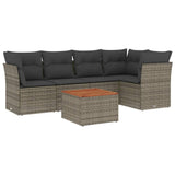 6 Piece Garden Sofa Set with Cushions Grey Poly Rattan - Front View