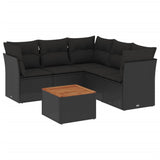 6 Piece Garden Sofa Set with Cushions Black Poly Rattan - Front View
