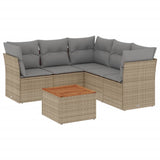 6 Piece Garden Sofa Set with Cushions Beige Poly Rattan - Front View