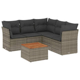 6 Piece Garden Sofa Set with Cushions Grey Poly Rattan - Front View