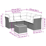 6 Piece Garden Sofa Set with Cushions Grey Poly Rattan - Side View